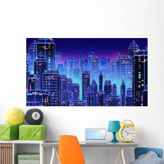 Retro Futuristic Skyscraper City Wall Decal Design 2