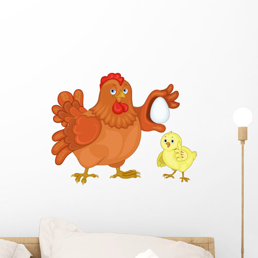 Hen and Chicken Illustration Wall Decal