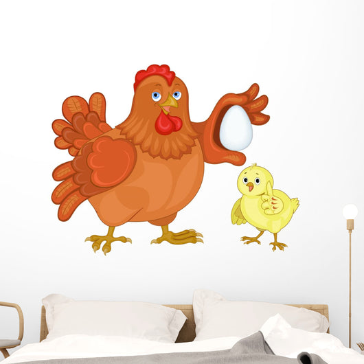 Hen and Chicken Illustration Wall Decal