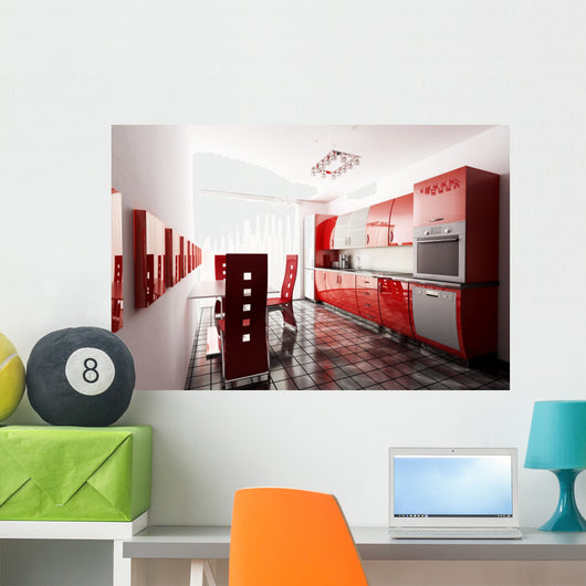 Modern Kitchen 3D Render Wall Decal