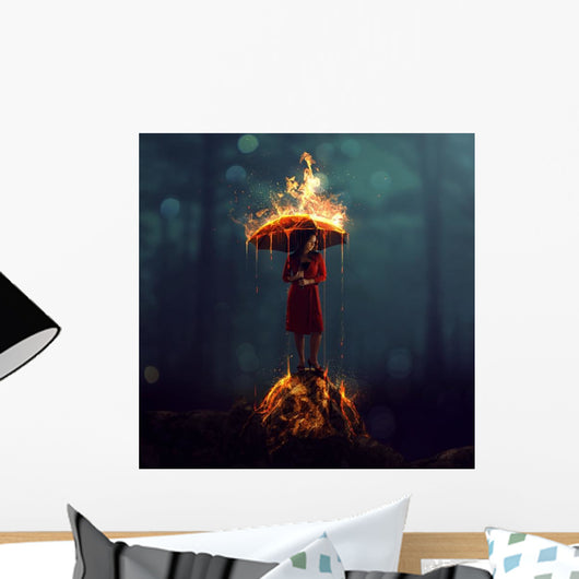 Woman with Burning Umbrella Wall Decal