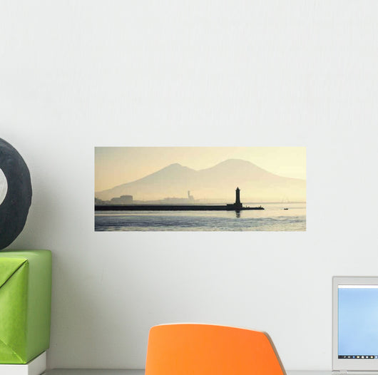 Lighthouse with Mount Vesuvius Wall Decal