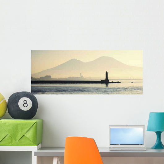 Lighthouse with Mount Vesuvius Wall Decal