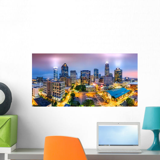 Aerial Charlotte NC Evening Skyline Wall Decal