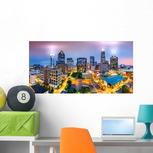 Aerial Charlotte NC Evening Skyline Wall Decal