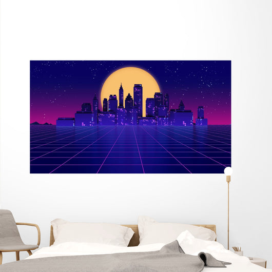Retro Futuristic Skyscraper City Wall Decal Design 1