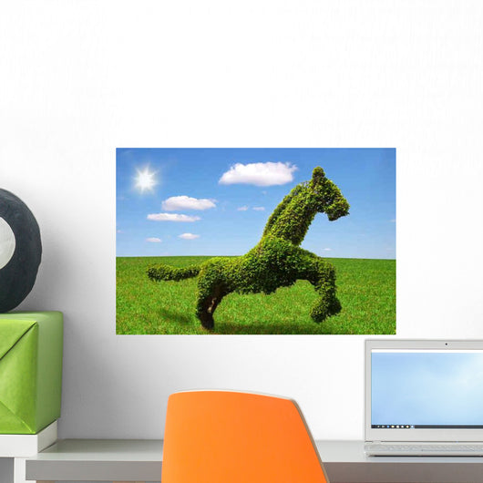 Lonely Tree-horse Green Meadow Wall Decal