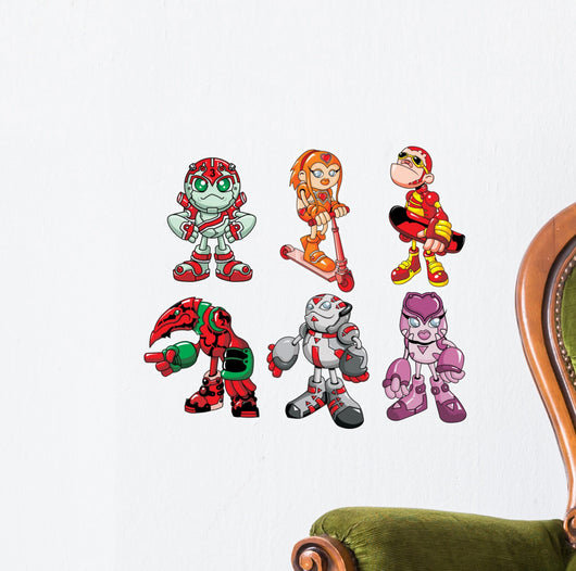 Six Robot Kids Wall Decal Sticker Set