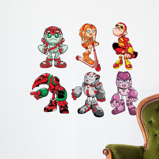 Six Robot Kids Wall Decal Sticker Set