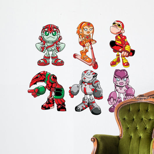 Six Robot Kids Wall Decal Sticker Set