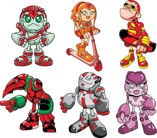 Six Robot Kids Wall Decal Sticker Set
