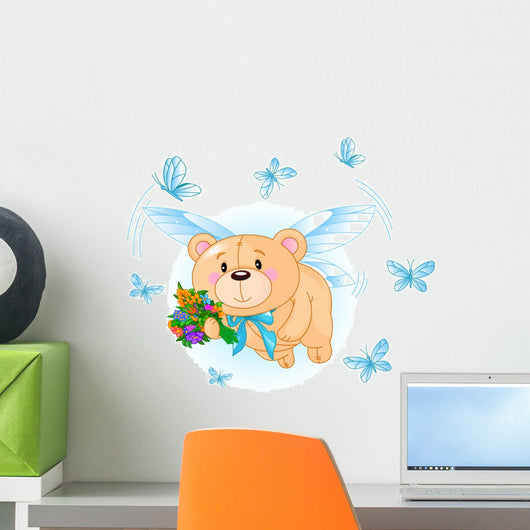 Flying Blue Teddy Bear Wall Decal