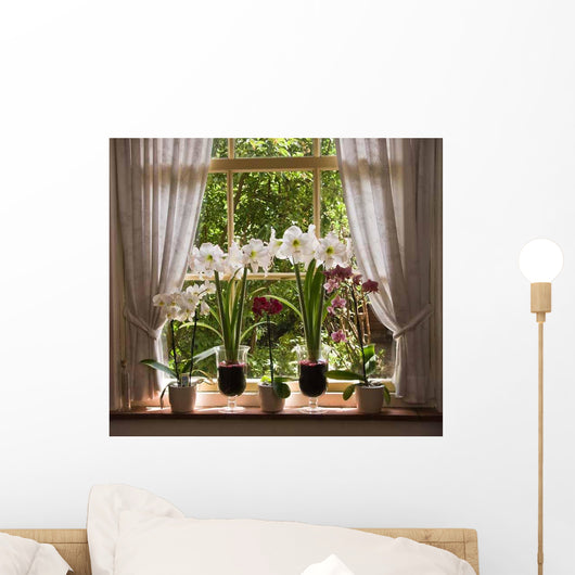 Lots Flowers Old Window Wall Decal