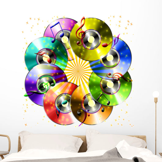 Cd Musica-compact Disc Music-disque Wall Decal