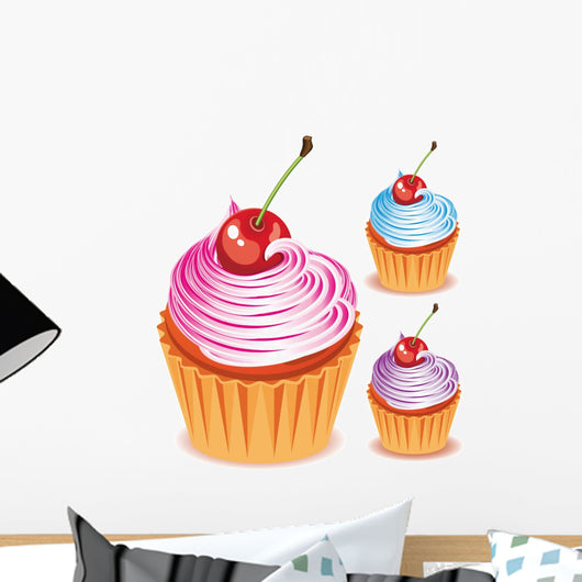 Cupcake with Cherry Wall Decal Sticker Set