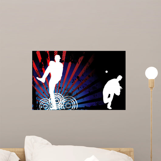 Baseballer Silhouette with United States of America Background Wall Mural