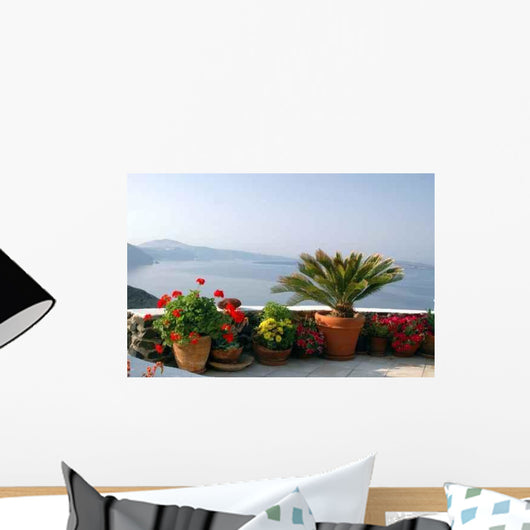 Flowers Pots over Sea Wall Decal