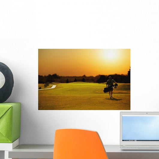 Golfer Walking On A Golf Course Wall Mural