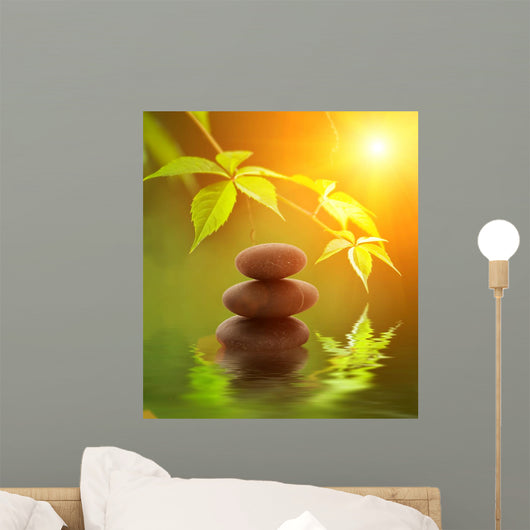 Stone tower reflected in rendered wate Wall Mural