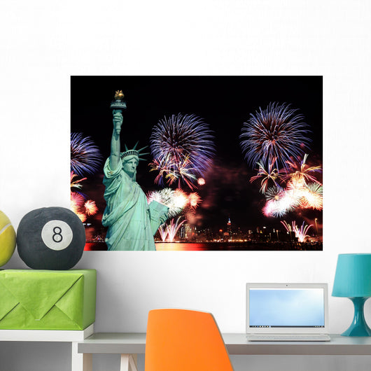 The Statue of Liberty and 4th of July fireworks Wall Mural