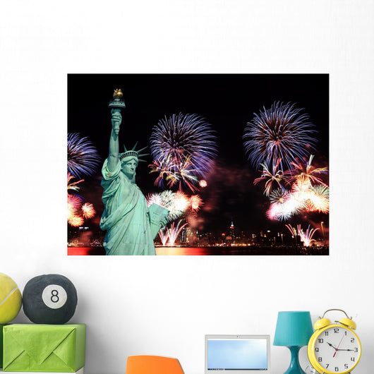The Statue of Liberty and 4th of July fireworks Wall Mural