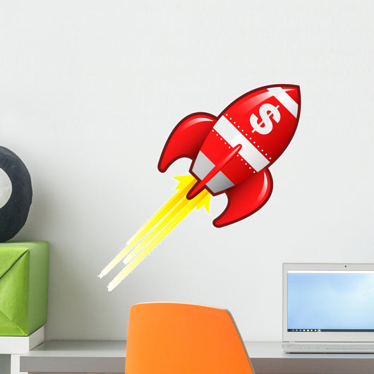 Dollar sign currency symbol on red retro rocket ship Wall Decal