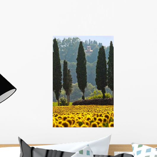 Field Sunflowers and Cypress Wall Decal