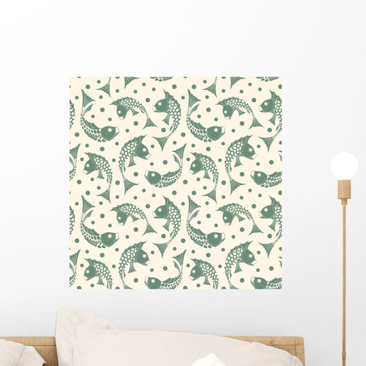 Green Fish Over Beige Wall Decal