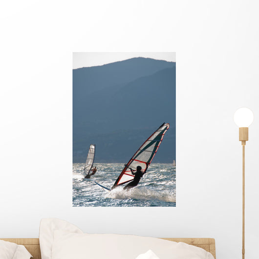 Windsurfers at the garda lake in Italy Wall Mural