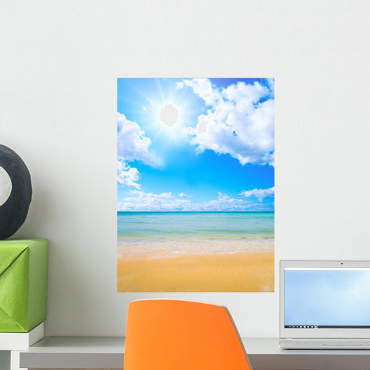 Sun over paradise sea shore Wall Mural