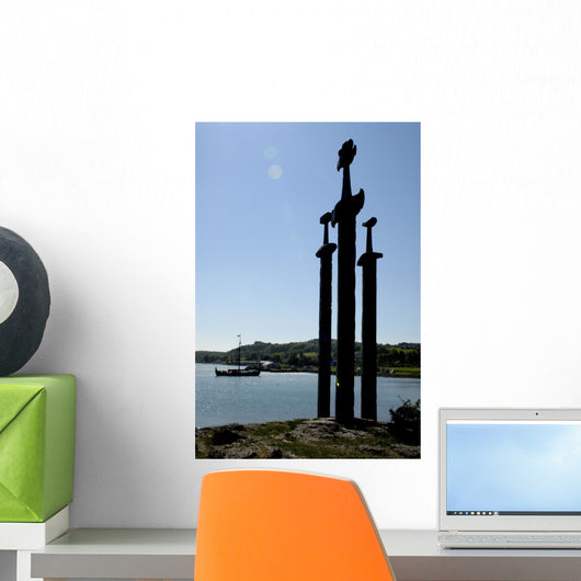 viking ship and swords Wall Mural