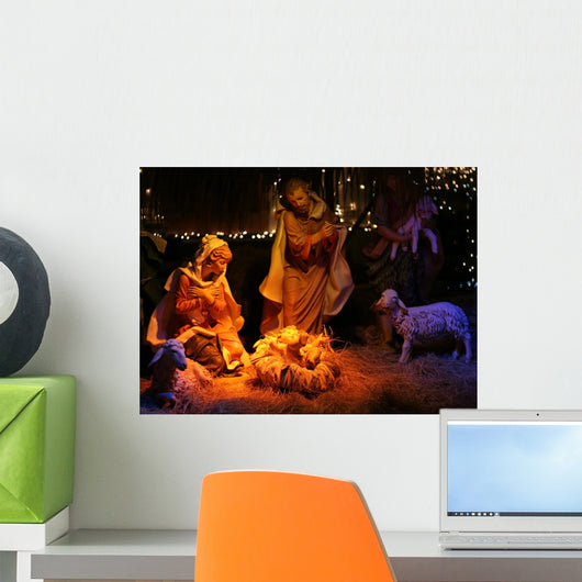 Night Shot of a Nativity Scene Wall Mural