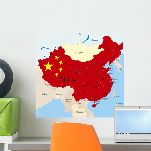 China country coloured by national flag Wall Mural