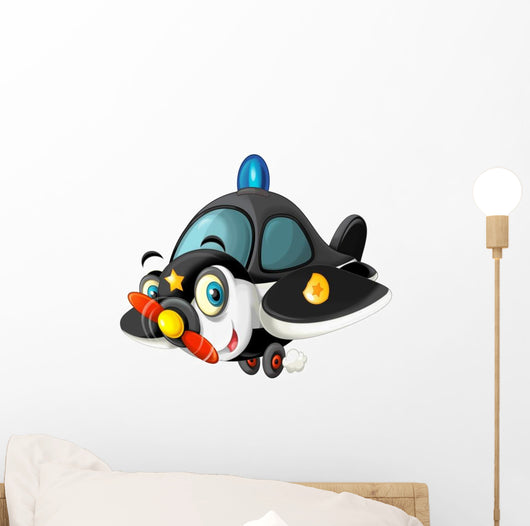 Cartoon Happy Police Plane Wall Decal