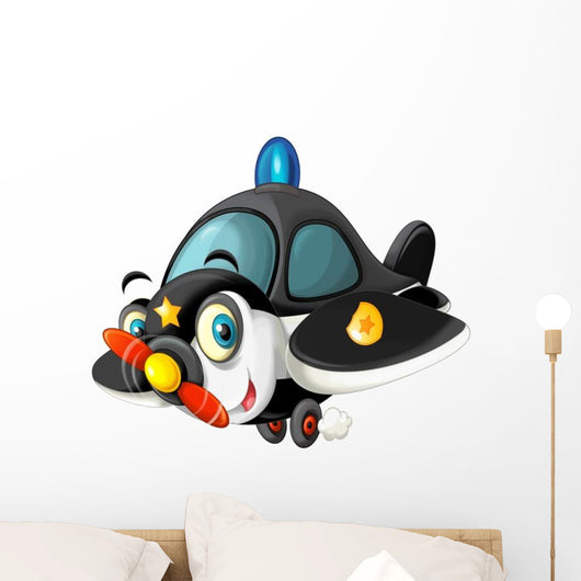 Cartoon Happy Police Plane Wall Decal
