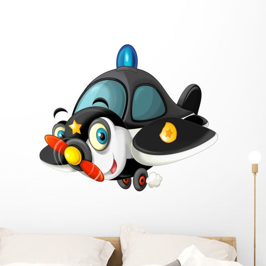 Cartoon Happy Police Plane Wall Decal