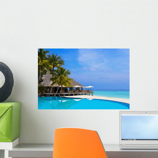 Cafe and Pool on a Tropical Beach Wall Mural