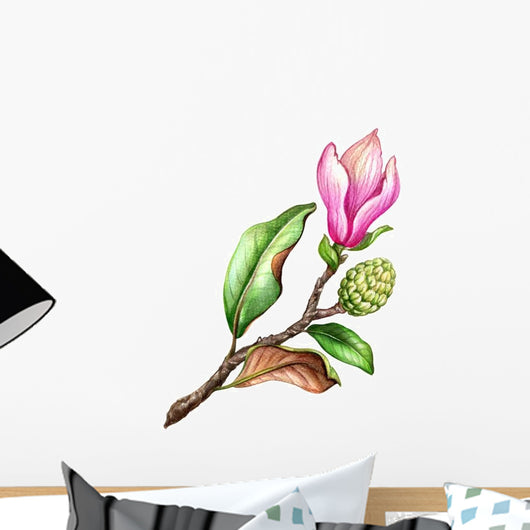 Pink Magnolia Flower Branch Wall Decal
