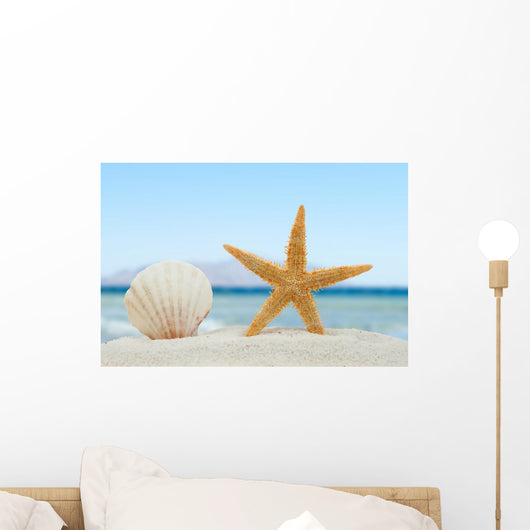 Sea shell and starfish on the beach Wall Mural
