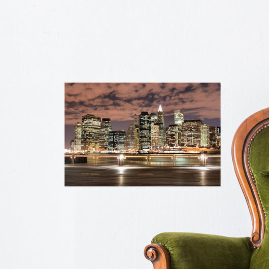 Manhattan Skyline at Night Wall Mural