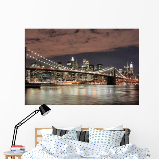 brooklyn bridge  at night Wall Mural