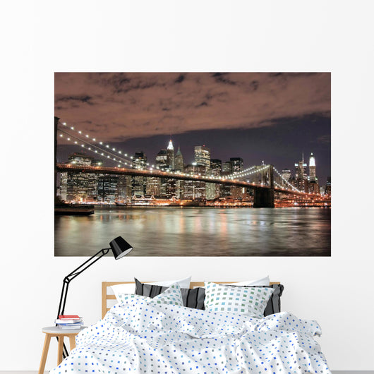 brooklyn bridge  at night Wall Mural