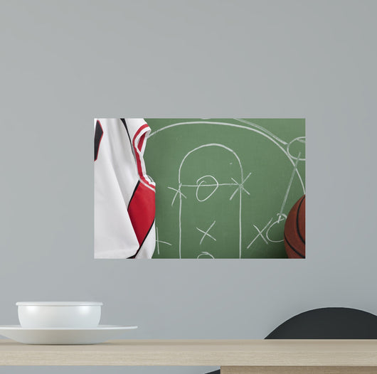 Basketball in chalkboard with play Wall Mural