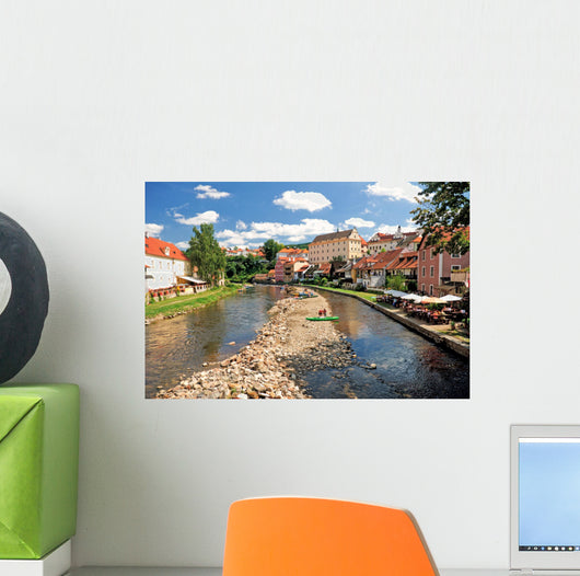 Landscape Cesky Krumlov. River Vltava and coloured houses Wall Mural