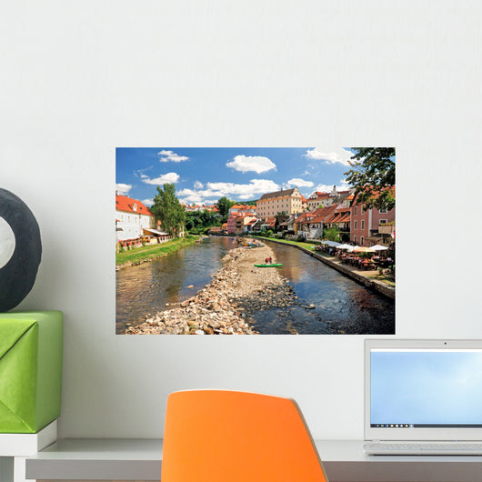 Landscape Cesky Krumlov. River Vltava and coloured houses Wall Mural
