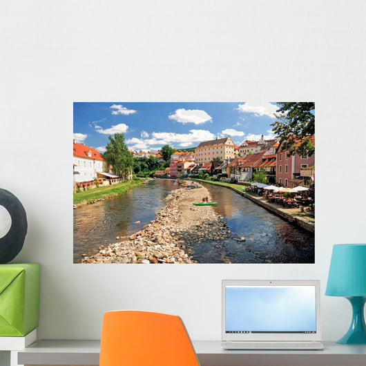 Landscape Cesky Krumlov. River Vltava and coloured houses Wall Mural