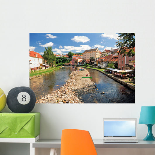 Landscape Cesky Krumlov. River Vltava and coloured houses Wall Mural