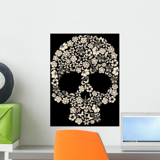 Flowers Ornated Human Skull Vector Wall Mural
