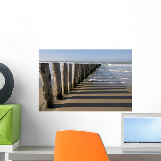 Poles stabilize the sand - Berck-sur-Mer Beach Wall Mural