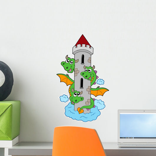 Three Headed Dragon With Tower Wall Decal
